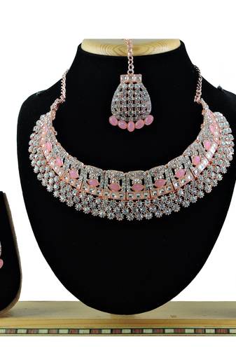 Pink designer function wear ad necklace set