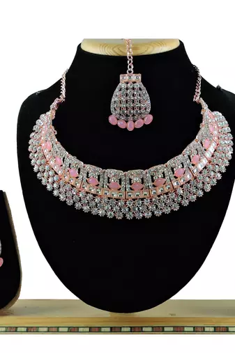 Pink designer function wear ad necklace set