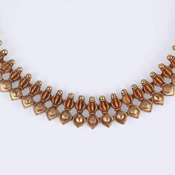 Traditional flower and rudhraksh design gold plated choker necklace set for women 3