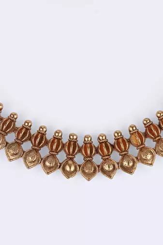 Traditional flower and rudhraksh design gold plated choker necklace set for women