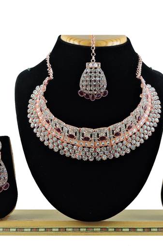 Maroon designer function wear ad necklace set