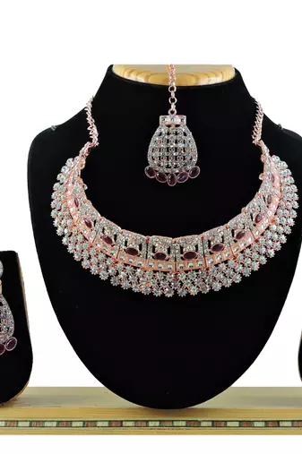 Maroon designer function wear ad necklace set