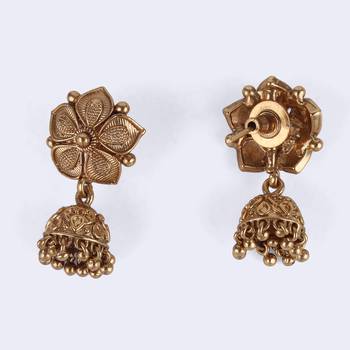 Traditional flower and rudhraksh design gold plated choker necklace set for women 4