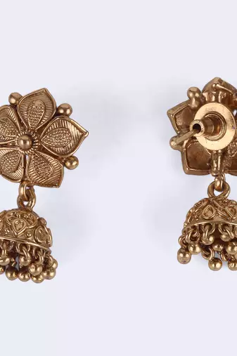 Traditional flower and rudhraksh design gold plated choker necklace set for women