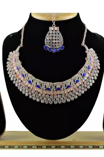 Blue designer function wear ad necklace set
