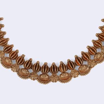 Traditional flower and rudhraksh design gold plated choker necklace set for women 3