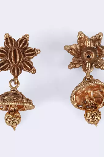 Traditional flower and rudhraksh design gold plated choker necklace set for women