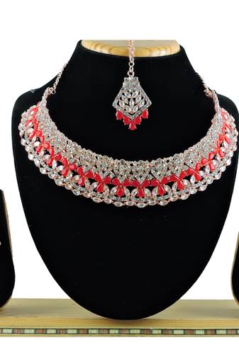 Red designer function wear ad necklace set