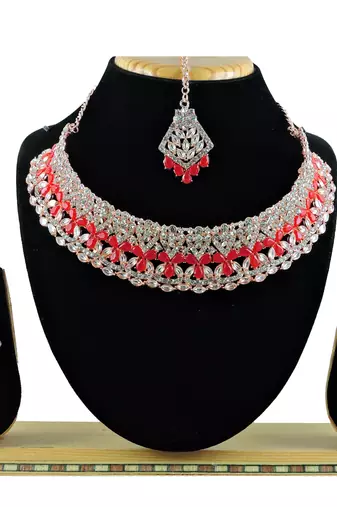 Red designer function wear ad necklace set