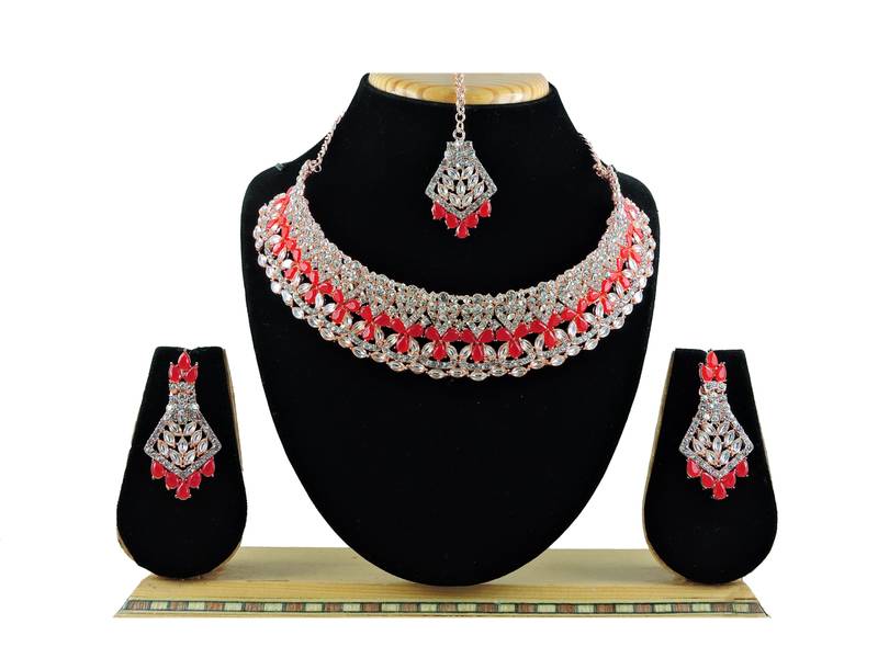 Red designer function wear ad necklace set