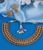 Traditional round and flower design gold plated choker necklace set for women