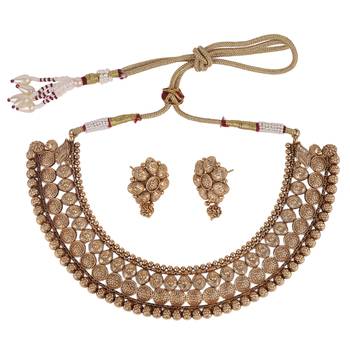 Traditional round and flower design gold plated choker necklace set for women 2