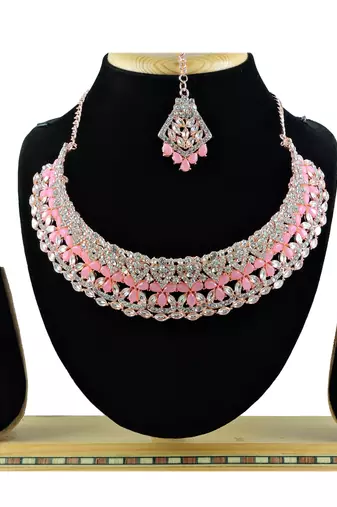 Pink designer function wear ad necklace set