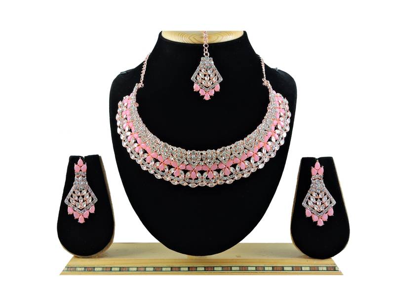 Pink designer function wear ad necklace set