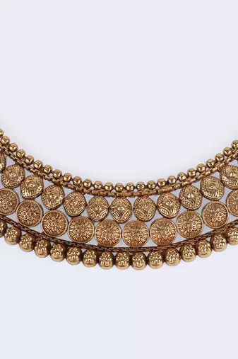Traditional round and flower design gold plated choker necklace set for women