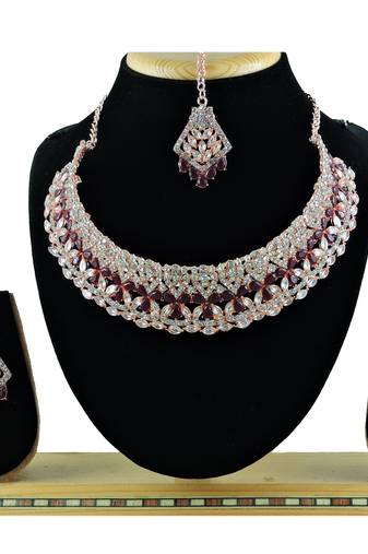 Maroon designer function wear ad necklace set