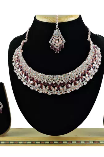 Maroon designer function wear ad necklace set
