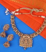Traditional laxmi and peacock design gold plated choker necklace set for women