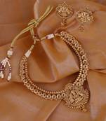 Traditional laxmi and flower design gold plated choker necklace set for women