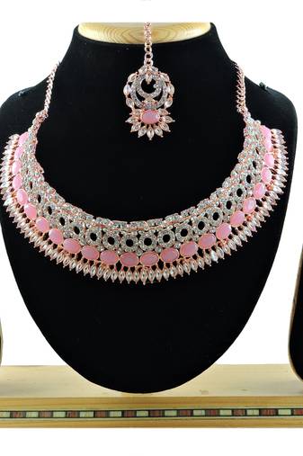 Pink designer function wear ad necklace set