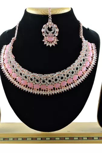Pink designer function wear ad necklace set