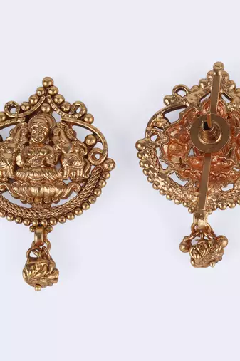 Traditional laxmi and flower design gold plated choker necklace set for women