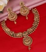Traditional leaf flower and elephant shape gold plated choker necklace set for women