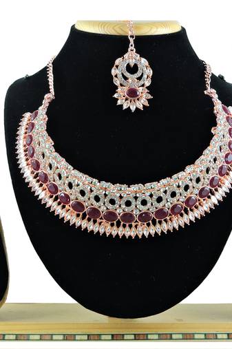 Maroon designer function wear ad necklace set