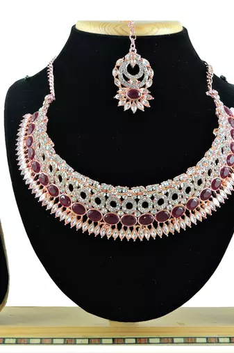 Maroon designer function wear ad necklace set