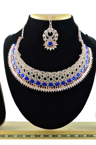 Blue designer function wear ad necklace set
