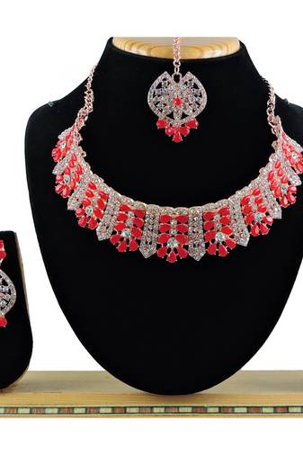 Red designer function wear ad necklace set