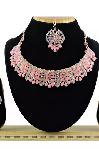 Pink designer function wear ad necklace set