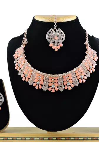 Orange designer function wear ad necklace set