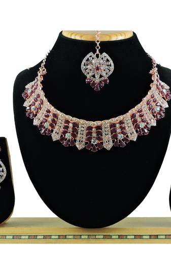 Maroon designer function wear ad necklace set