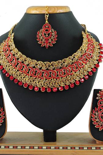 Red designer function wear ad necklace set