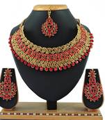 Red designer function wear ad necklace set
