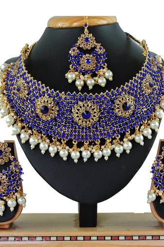Blue designer function wear ad necklace set