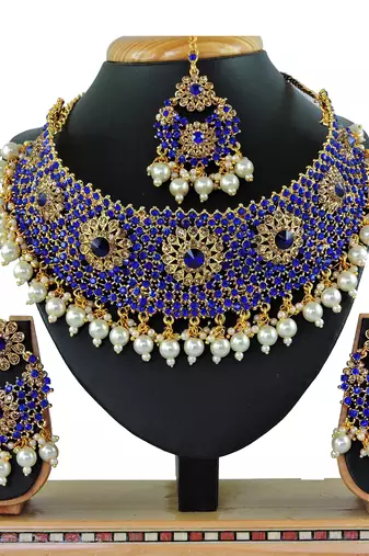 Blue designer function wear ad necklace set