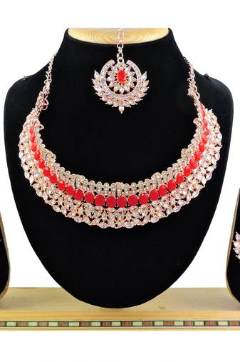 Red designer function wear ad necklace set