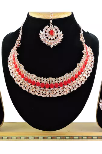 Red designer function wear ad necklace set