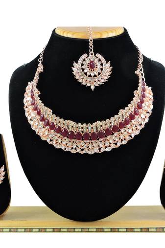Maroon designer function wear ad necklace set
