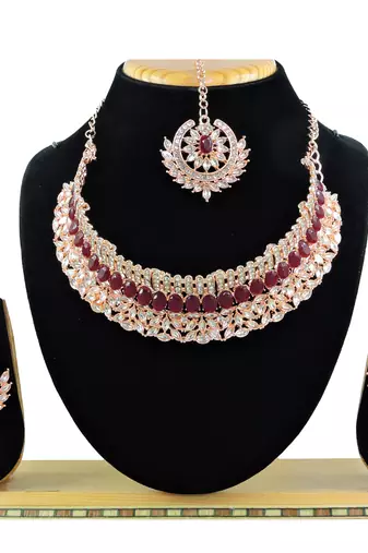Maroon designer function wear ad necklace set