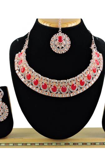 Red designer function wear ad necklace set