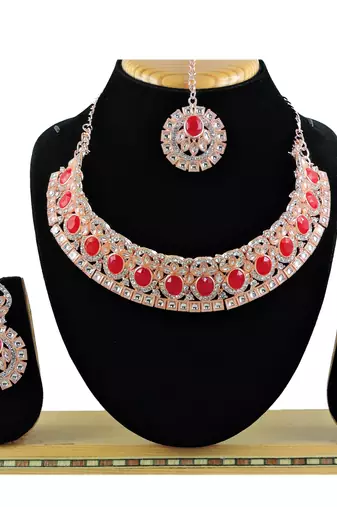 Red designer function wear ad necklace set