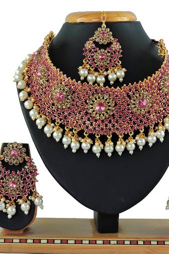 Pink designer function wear ad necklace set