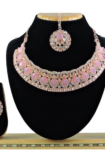 Pink designer function wear ad necklace set