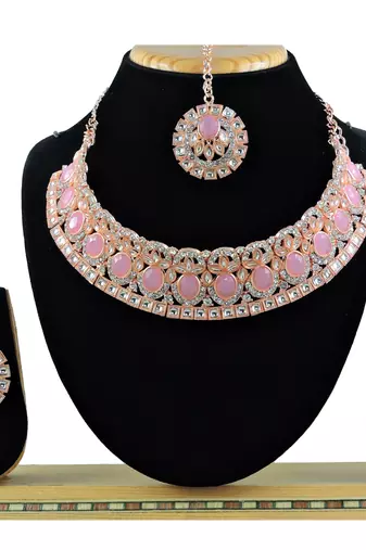 Pink designer function wear ad necklace set