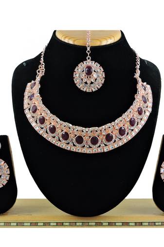 Maroon designer function wear ad necklace set