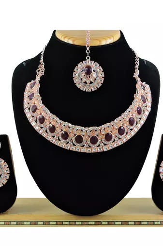 Maroon designer function wear ad necklace set