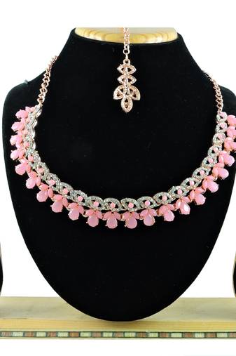 Pink designer function wear ad necklace set